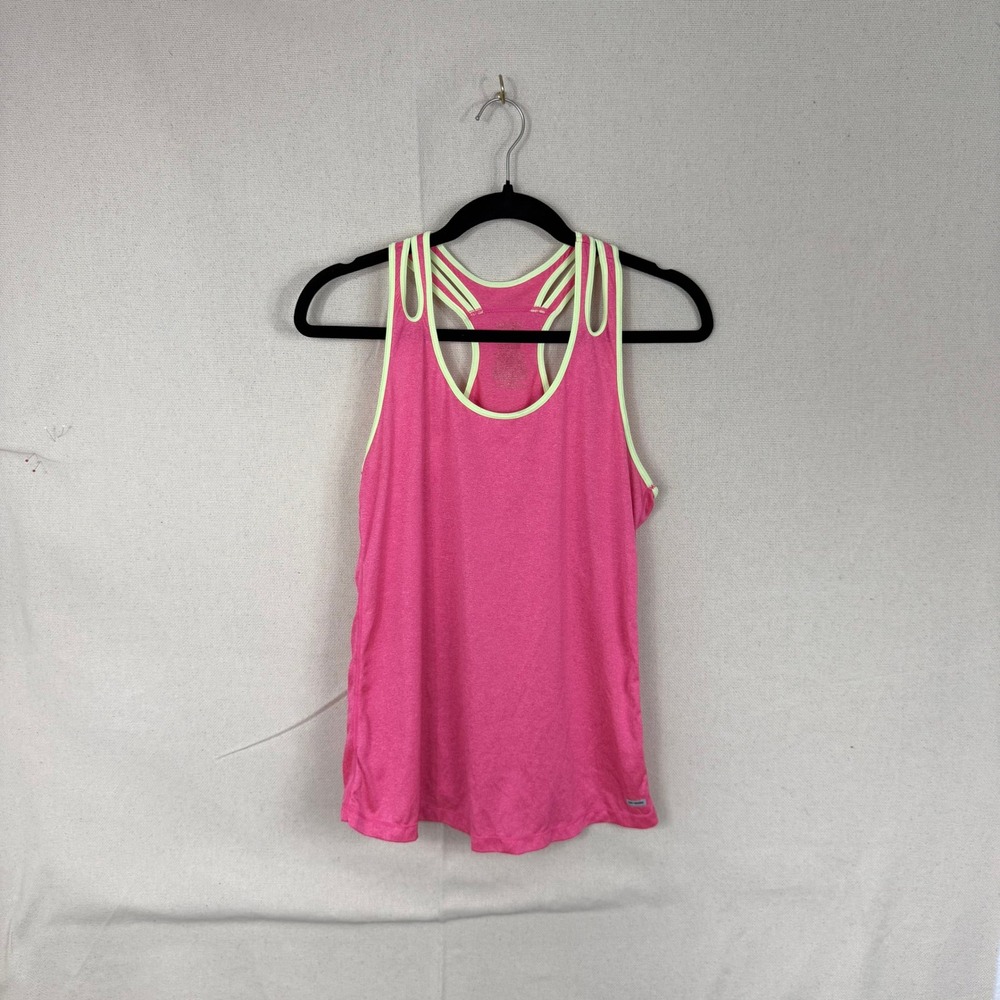 Danskin‎ Now Womens Pink Neon Yellow Racerback Tank Top Dri-More Medium 8-10